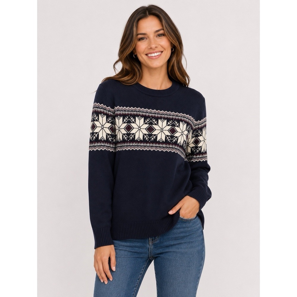 NWT Aspen Fair Isle Snowflake‎ Sweater Size Large Navy Winter Christmas Cozy Ski